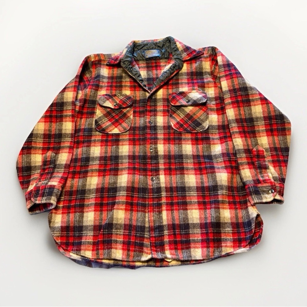 Vintage Pendleton Men’s Shirt XL Red/Blue/Gray Pure Virgin‎ Wool 70s Made In USA
